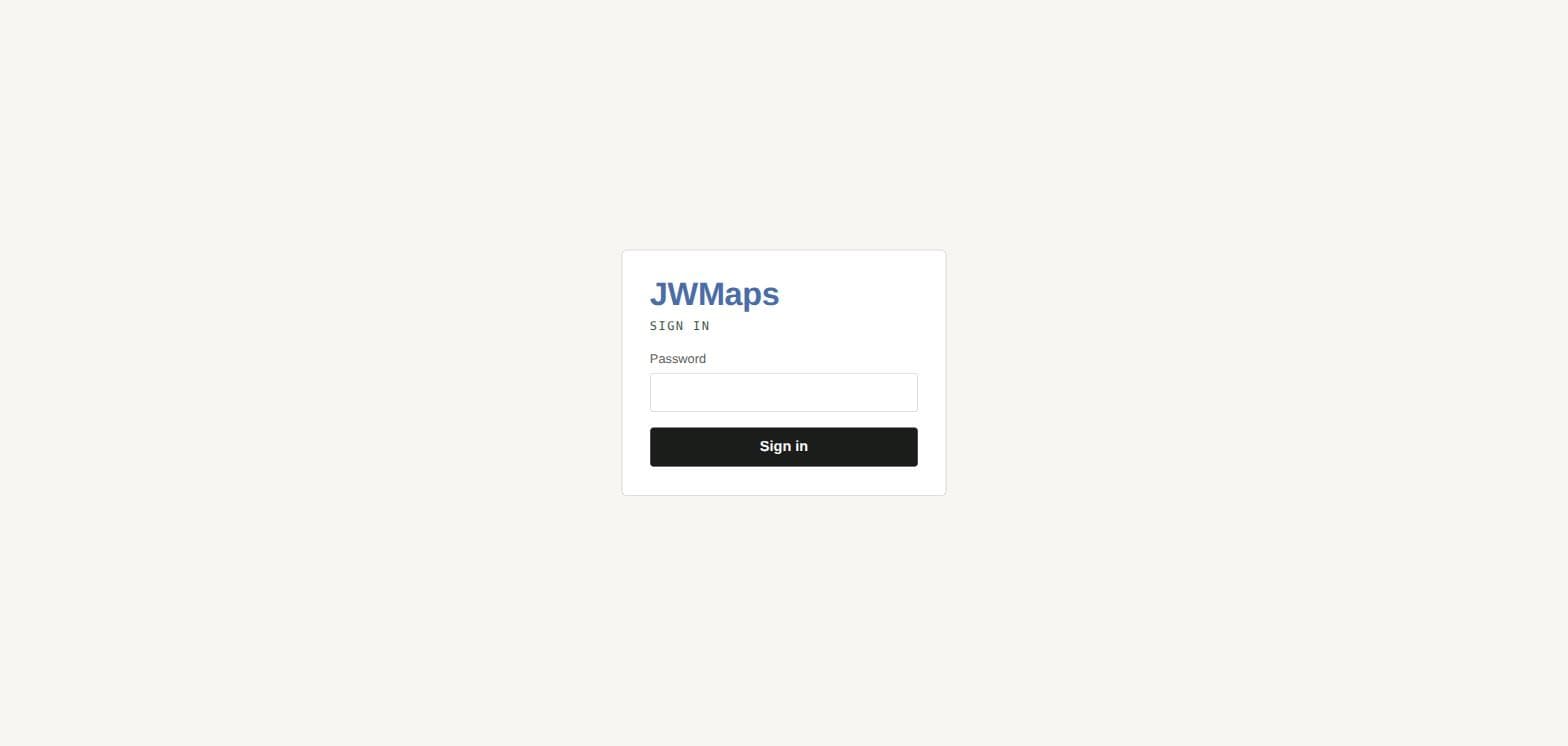 JWMaps sign-in screen behind a single password